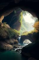 en skön grotta i natur, generativ ai illustration. foto