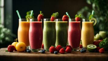 friska frukt och vegetabiliska smoothies. ai genererad foto