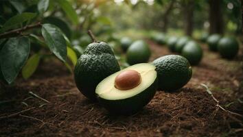 skön avokado i fruktträdgård plantage. ai genererad foto