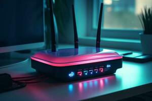 ny wiFi modem neon. generera ai foto