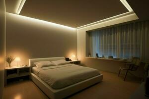 modern bostads- sovrum lampor. generera ai foto