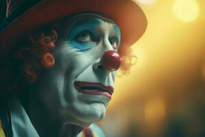 ledsen clown cirkus. generera ai foto