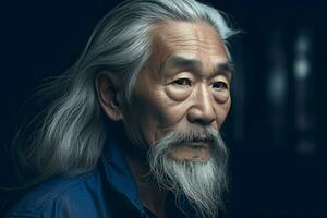 asiatisk äldre person med vågig hårstrån. generera ai foto