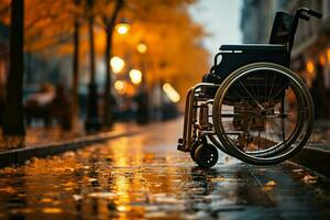 rullstol användare händer på hjul, visa upp bemyndigande och de begrepp av förmåga ai genererad foto