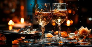 glasögon av champagne eller gnistrande vin i en festlig atmosfär. glad jul och Lycklig ny år - ai genererad bild foto