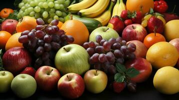 grupp av annorlunda frukt och grönsaker ai genererad foto