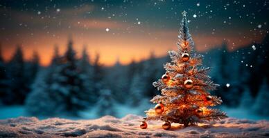 ny år Semester begrepp. stor jul träd dekorerad med bollar och krans - ai genererad bild foto