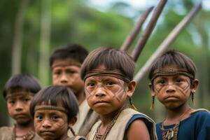 Amazonas inföding stam barn. generera ai foto