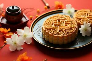 stänga upp av traditionell kinesisk mitten höst cake festival. mitt under hösten festival begrepp. foto