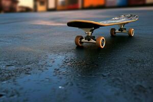 hjul av en skateboard möte de texturerad omfamning av stad asfalt ai genererad foto