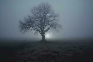 kusligt dimma står ensam mot en svart bakgrund. ai genererad foto