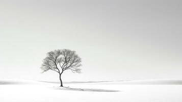 ensam träd gjutning skuggor mot skarp vit bakgrund ai generativ foto