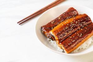 japansk ål grillad med risskål eller unagi don foto