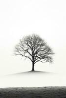 ensam träd gjutning skuggor mot skarp vit bakgrund ai generativ foto