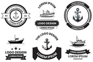 fiske och havs logotyp i platt linje konst stil foto