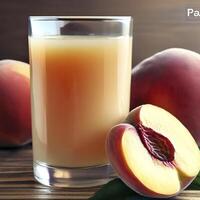 naturlig persika juice i glas på trä- tabell. ai generativ foto