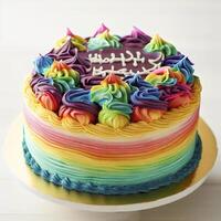 födelsedag kaka dekorerad med Flerfärgad smörkräm glasyr. ai generativ foto