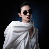 mode modell bär solglasögon ai generativ foto