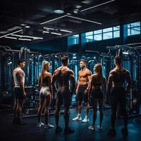 hög intensitet lagarbete - en modern Gym träna session ai generativ foto