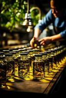 hand märkning flaskor av extra jungfrulig oliv olja traditionell gammal fashioned bearbeta bakgrund med tömma Plats för text foto
