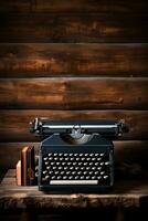 årgång skrivmaskin på rustik trä- bakgrund ai generativ foto