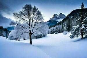 skön se av snöig träd i vinter- ai generativ foto