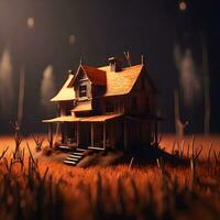 en besatt hus miniatyr- med mörk och rena bakgrund foto