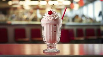 körsbär milkshake i en klassisk amerikan diner. mat fotografi begrepp. generativ ai foto