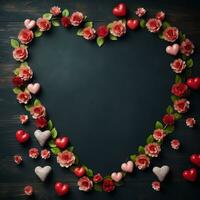 valentines dag hjärta form av ro och hjärta ram bröllop. generativ ai foto