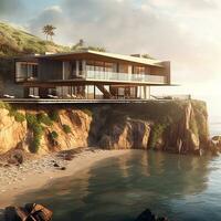 en lyx havet Cliffside villa designad fotografi ai genererad bild foto