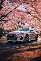 audi rs6 körsbär blomma träd i bakgrund ai genererad bild foto