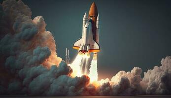 företag börja tillväxt flygande raket lansera tapet ai genererad Foto