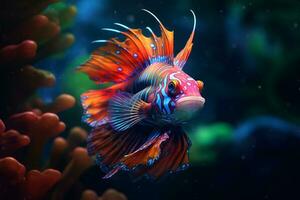 skön mandarin fisk dramatisk belysning ai genererad bild foto
