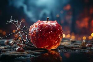 en röd äpple med en slät yta och ett attraktiv arom. ai generativ foto