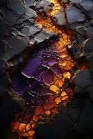abstrakt hypnotisk illusion av guld lava över ametist färger. ai generativ foto