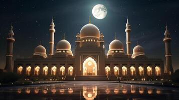 ai generativ en natt scen med en moské i de mitten av de natt foto