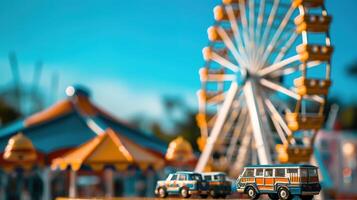 en miniatyr- ferris hjul med en blå himmel i de bakgrund foto