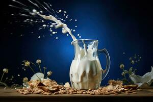 realistisk vit mjölk in i glas med stänk isolerat på bakgrund foto