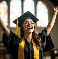 en grad studerande fira henne gradering, värld studenter dag bilder foto