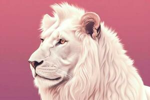 vit lejon rosa bakgrund närbild. generera ai foto