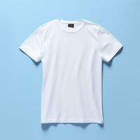 enkel vit t-shirt på mjuk blå bakgrund. ai generativ foto