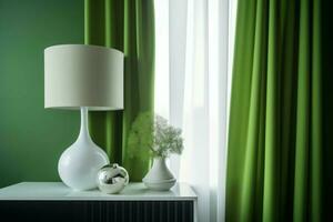 grön interiör lampa svartvit. generera ai foto