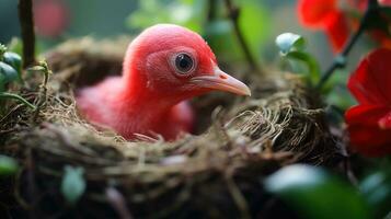 röd brud exotisk fågel generativ ai foto