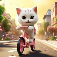 färgrik katt ridning en cykel körning animering illustration och skön bakgrund foto