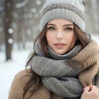 ai generera vinter- mode kvinna porträtt foto
