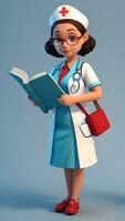 3d tecknad serie sjuksköterska karaktär utsöndrar värme och medkänsla foto