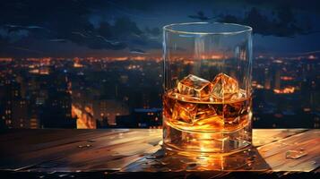 glas av whisky med is kuber foto