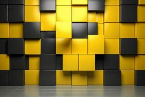 abstrakt bakgrund av gul och svart kuber. 3d framställa illustration. ai genererad foto