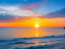 natur skönhet lyser i lugn kust solnedgång, ai generativ foto