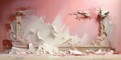 generativ ai, årgång bruten rosa vägg med impasto borsta slag, konstnärlig skulptur foto